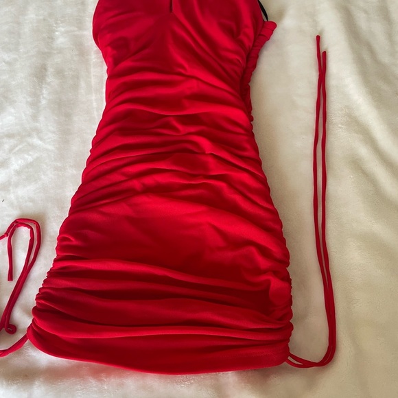 Hello Molly Halter Mesh Vibrant Red Mini Dress - Picture 4 of 11